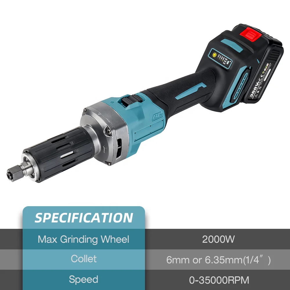 6mm 2000W Chargeable Brushless Sharpening Engraving Woodworking Electric Straight Grinder For 18v Battery