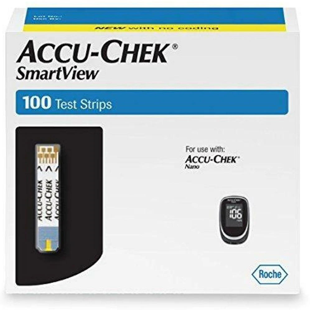 Тест-полоски с высоким содержанием глюкозы в крови Accu-Chek Smart View 100 карат