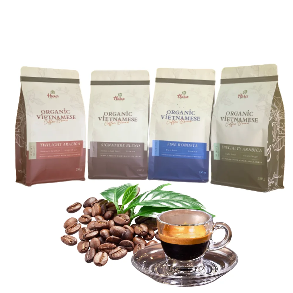 FREE SAMPLE Robusta roasted coffee bean at factory Viet Nam 0,25 kg bag OEM Strong taste Original coffee Ready Export good price