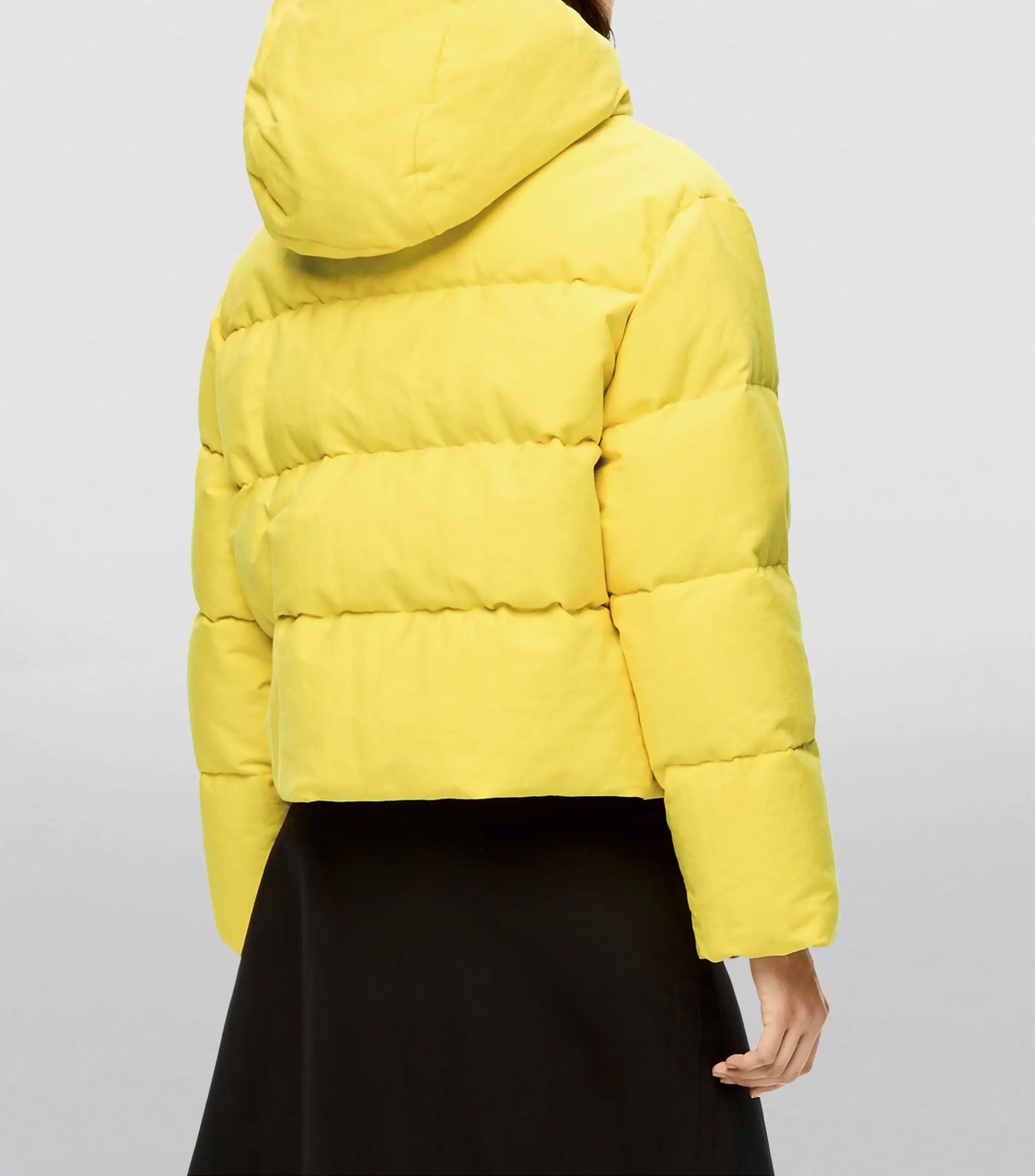Customized Logo Puffy Padded Short Puff Jacket Winter Windproof Hooded Puffer Coat Men Women Yellow Color Safari Jacket Style
