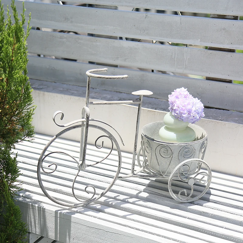 Garden Antique Grey Iron  Metal  Bicycle Flower Planter Displays Rack Outdoor Plant Stand Holder