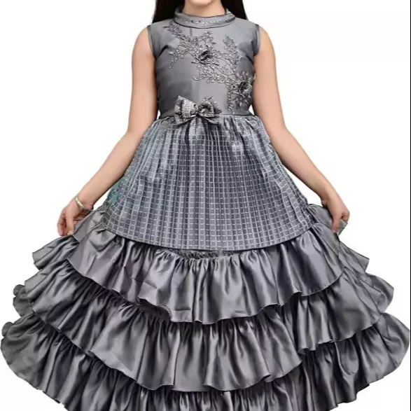 Trending Design Blackberry Patch Work Floor Length Long Gown Dress For Girls 3 - 15 Years In Stock Item Exporter India