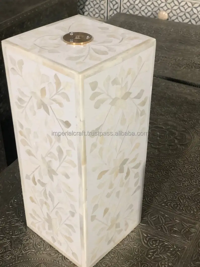 new hot selling bone inlay sky blue table lamp best floral design rectangle lighting lamp for home and hotels