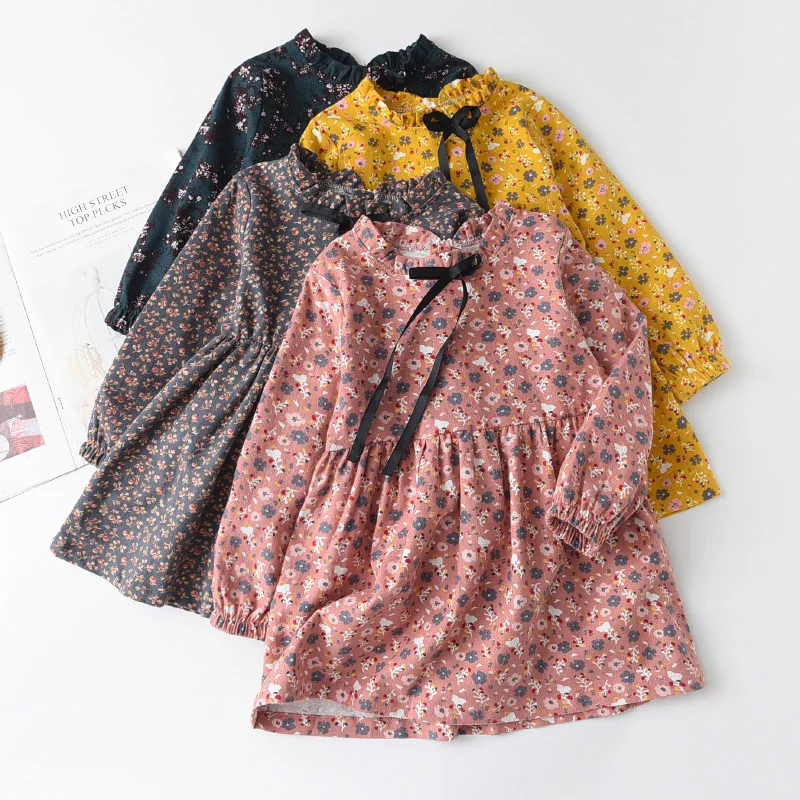 2023 Autumn New Arrival Kids Girls Dresses Floral Patterns 2-12 Children Clothing Girls Dresses