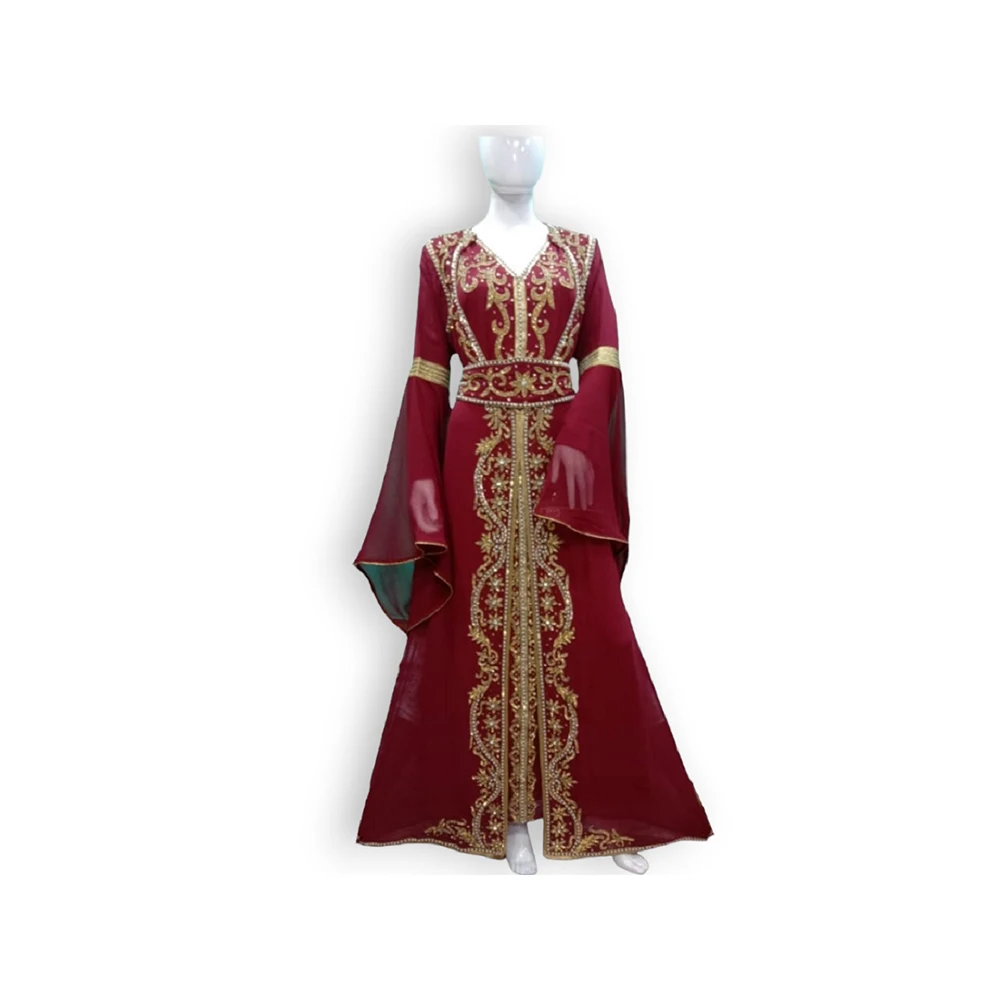 Latest Collection Beaded Kaftan Dress Islamic Clothing Hand Embroidery Fancy Kaftan Dress For Wedding Party