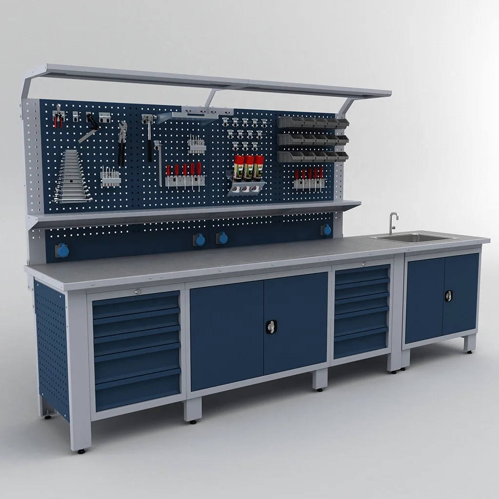 High Quality Steel Workshop Heavy Duty Storage Cabinet with Drawers Hinged Door Cabinets Sink Section