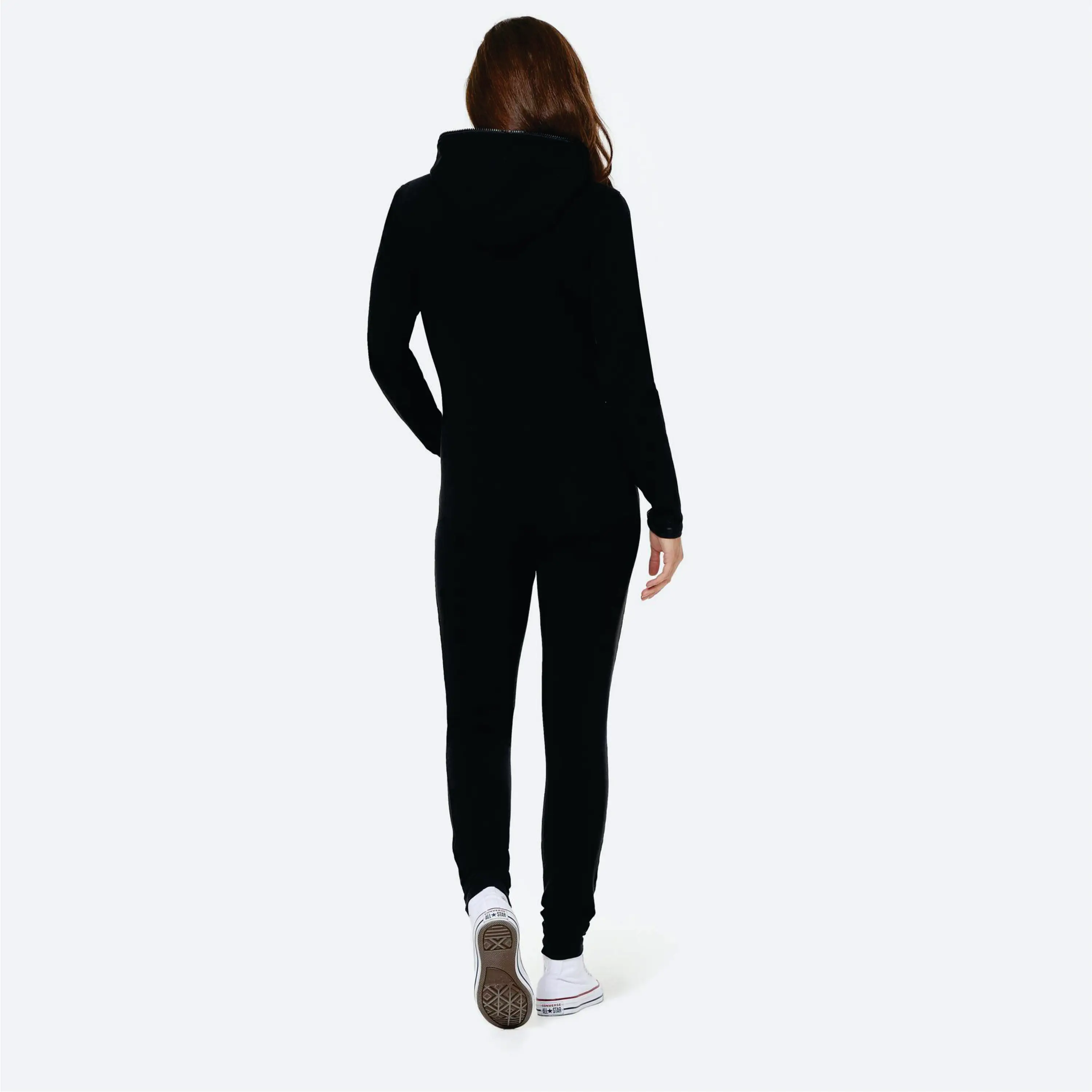 93% Cotton 7% Elastane One Way Zipper Opening Front Kangaroo Pocket Hot Pink Women Original Fitted Onesie Slim Jumpsuit