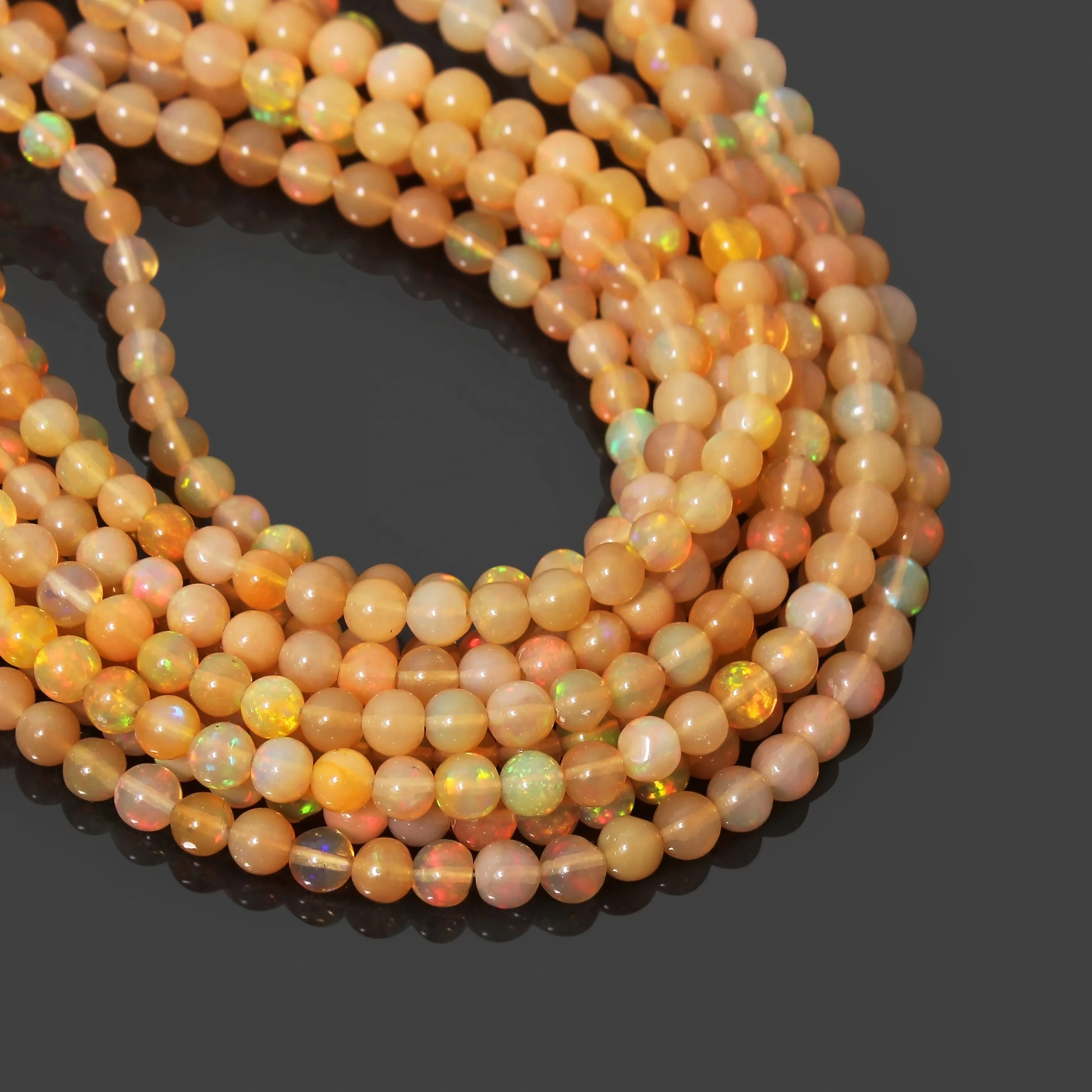 Natural Ethiopian Opal Smooth Round Beads For Jewelry Making, Fire Opal Stone Beads
