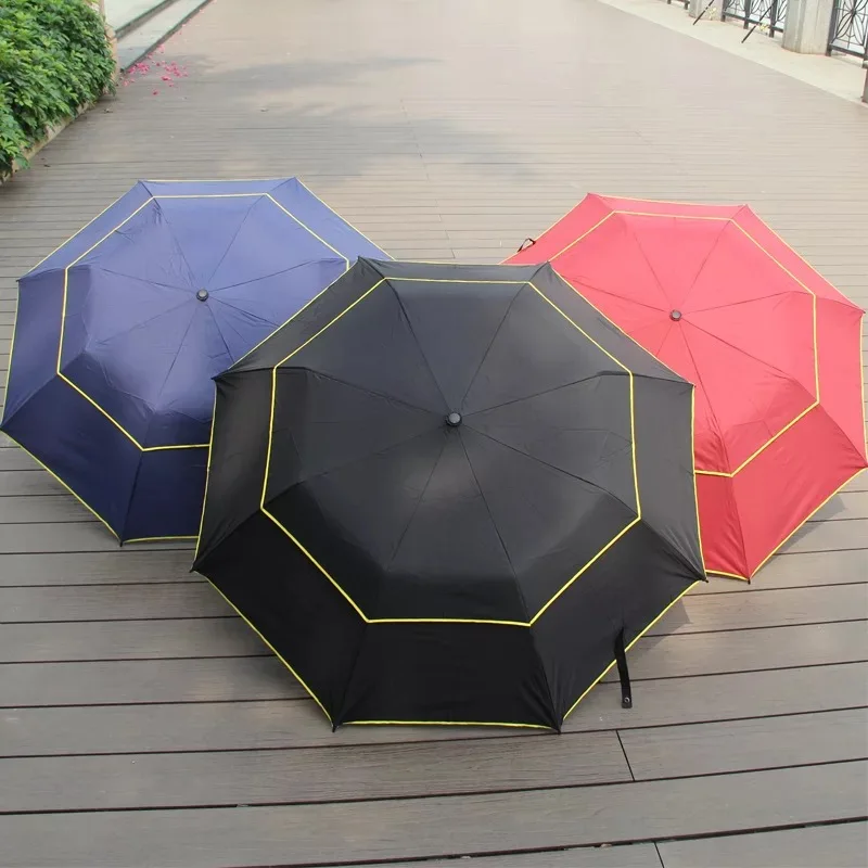 Promotional T190 Pongee Black Fiberglass Fram and Shaft EVA Handle Auto Open Double Windproof Layer Umbrella