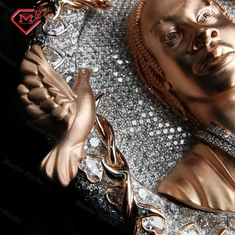 Iced Out Custom Moissanite Pendant 925 Silver Hiphop Round 3D Pendant Vvs Moissanite Pendant