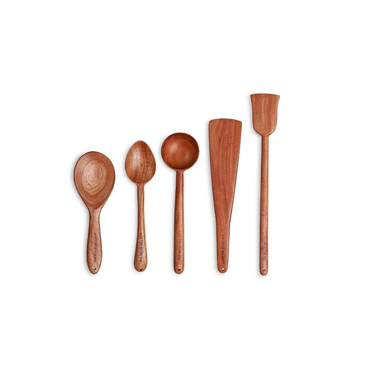 Teak Wood Utensils Set Handmade Natural Acacia Wood Eco-Friendly Cookware Non Stick Cooking Spoons Tong
