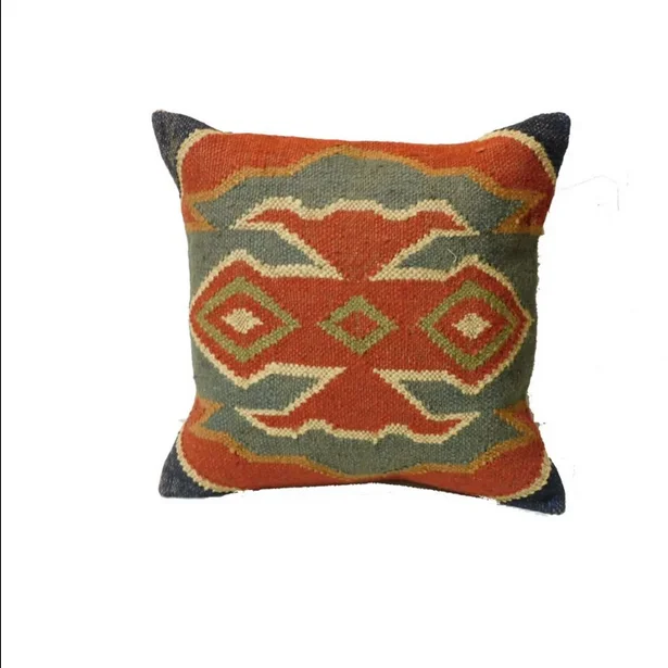 Decorative Indian Wholesale Woven Cushion Cover 100% Organic Wool Jute Pillow Cover Sofa Couch Vintage Kilim  Embroidered Pillow