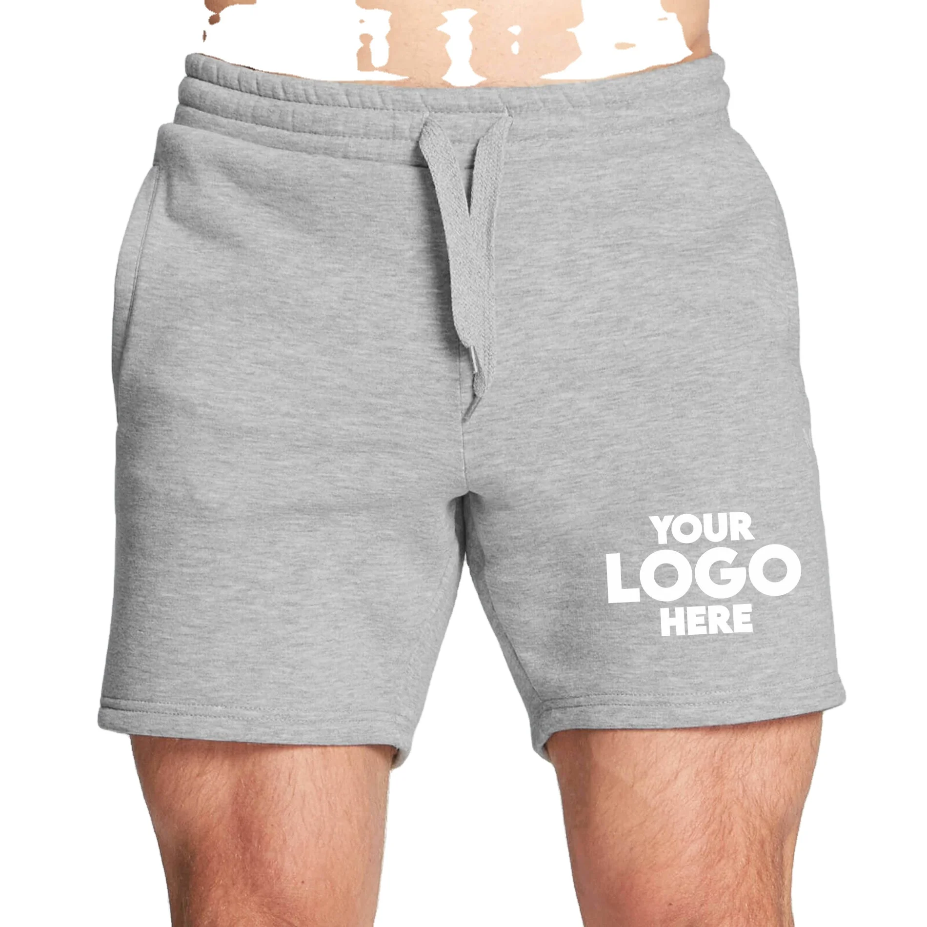 Essentials Custom Logo Fleece Cotton Heather Grey Gym Jogger Shorts High Waist Athletic French Terry Workout Sweat Short