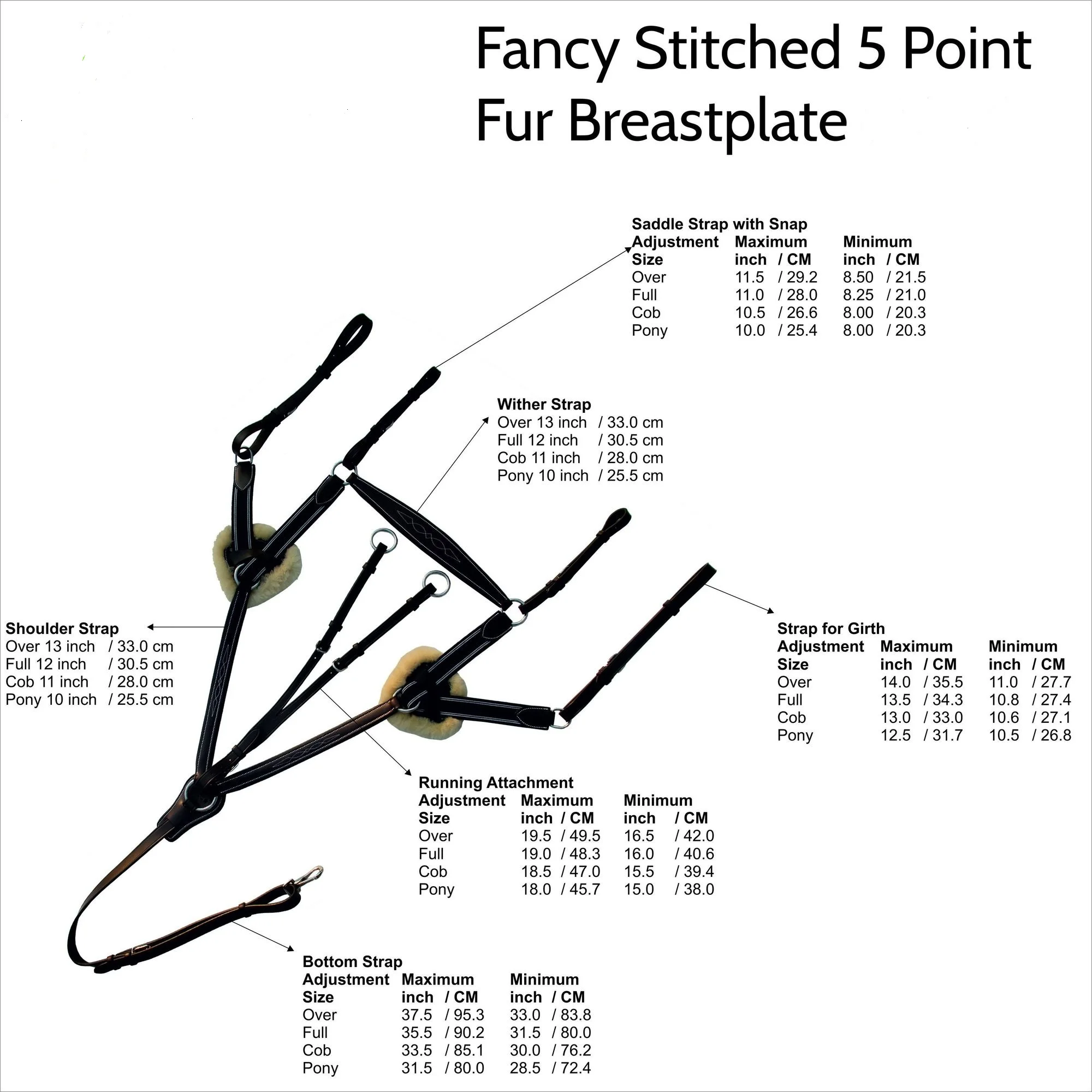 5 Point Horse Breastplate horse 5 Point Horse Color Brown and Black Size Mixed Full cob & P