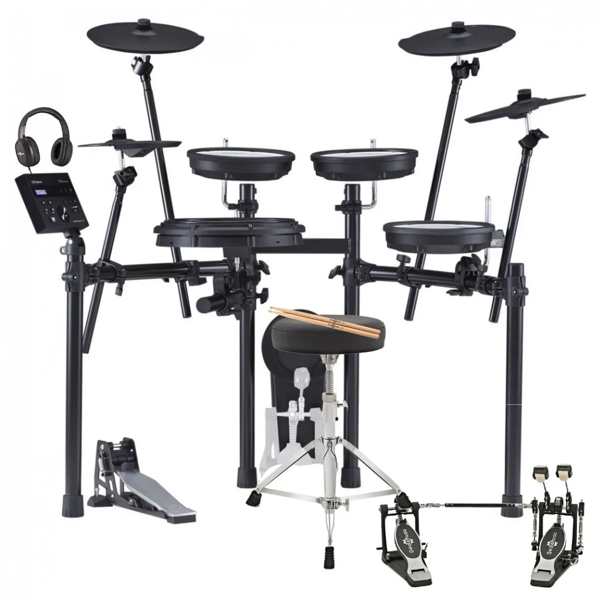 Rolland TD-07KX V-Drums Electronic Drum Kit Double Kick Bundle