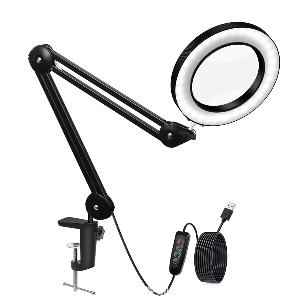 3 Color Modes 80 LED 5X Magnifying Glass with 16W LED Light Stand Illuminated Magnifier for Tattoos Eyelashes Salon