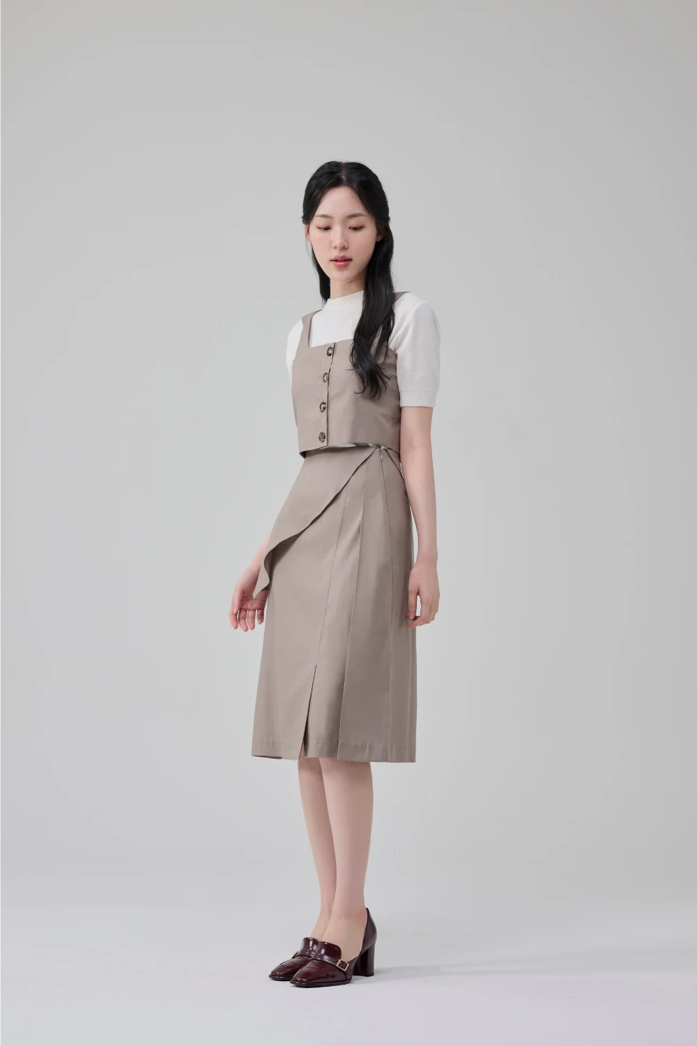 [HYEYEONG KIM] CO-ORD SET VEST Trending Products 2024 New Arrivals Wholesale Clothes Taupe/bluemint S/M Korean Fashion