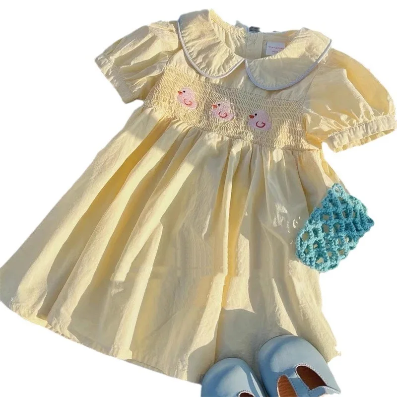 Girls 24 Summer Dress Baby Girl Cotton Cloth Embroidered Duckling Cute Princess Doll Dress