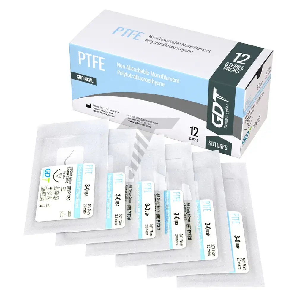 Surgical Monofilament Polytetrafluoroethylene PTFE Suture, Each Package Includes - Box With 12 Packs Of PTFE Sutures + Needle