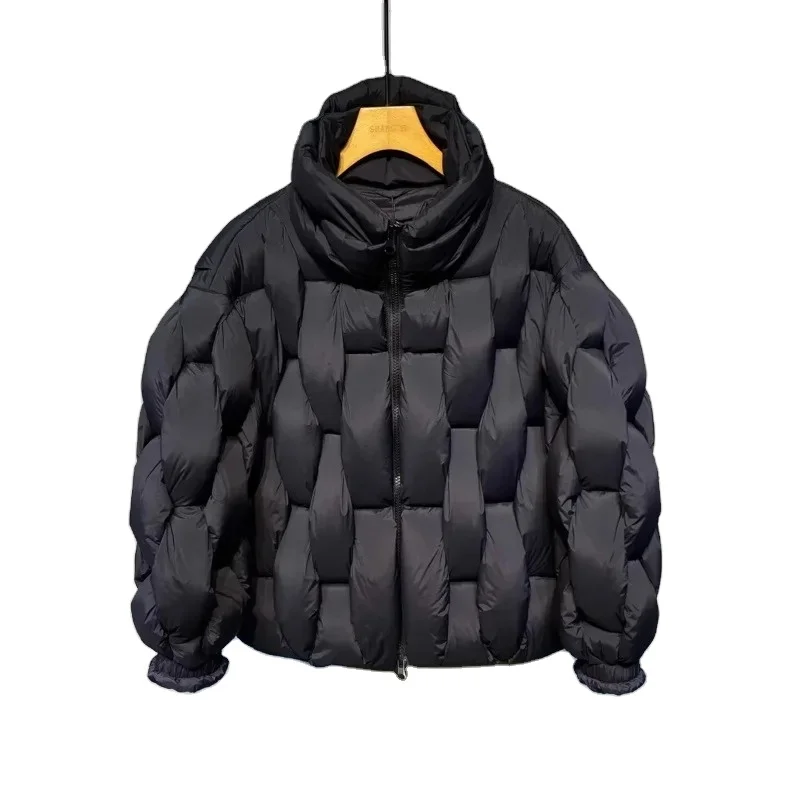 Winter Fashion Designer Parkas Padded Jacket For Men Square Weave High Collar Warm Coat Man Black Loose Puffer Bubble Jacket