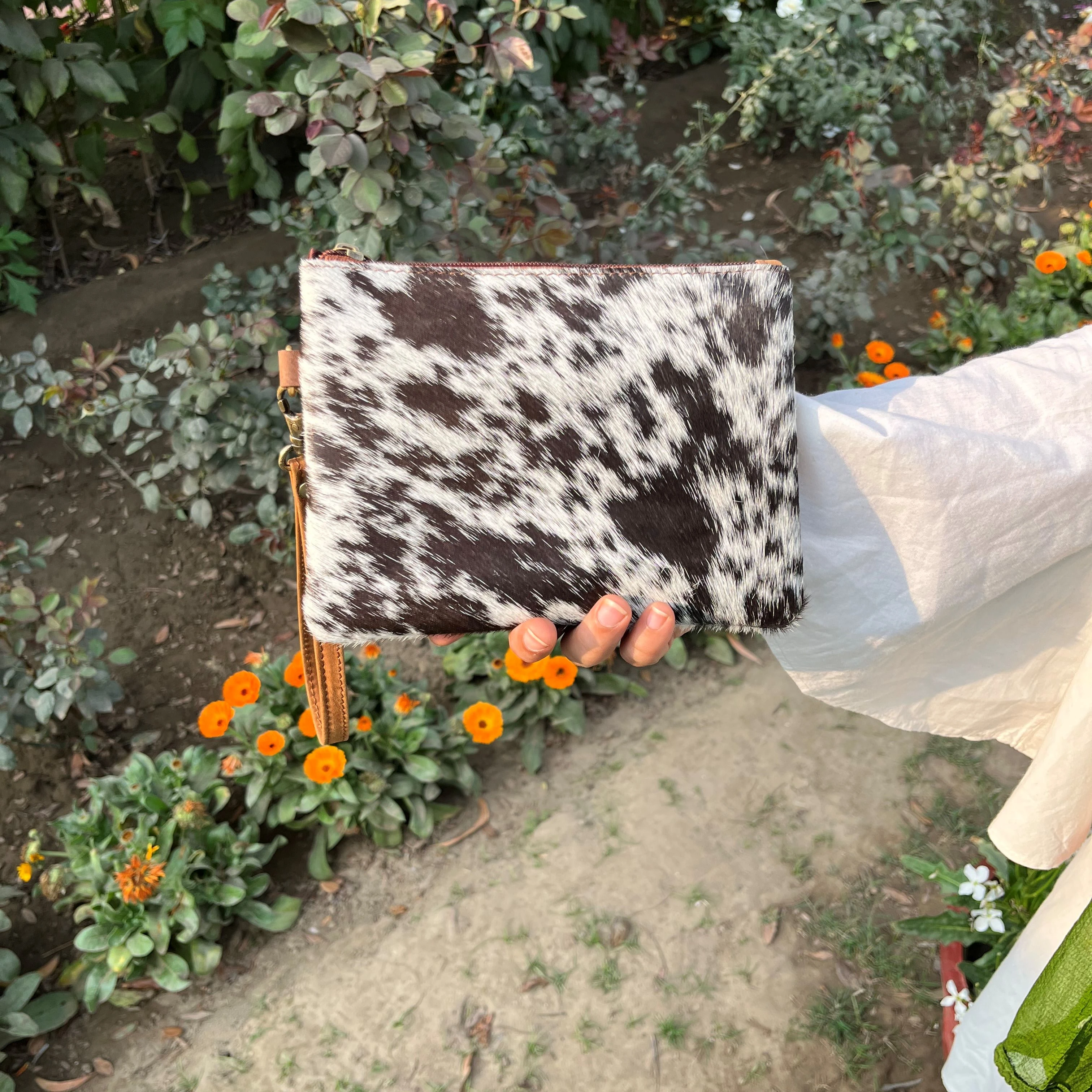 Real Cowhide Fur Leather pouch Small Leather Wallet Hair on  Leather Clutch Women mini coin purses date jelly pearl handbag