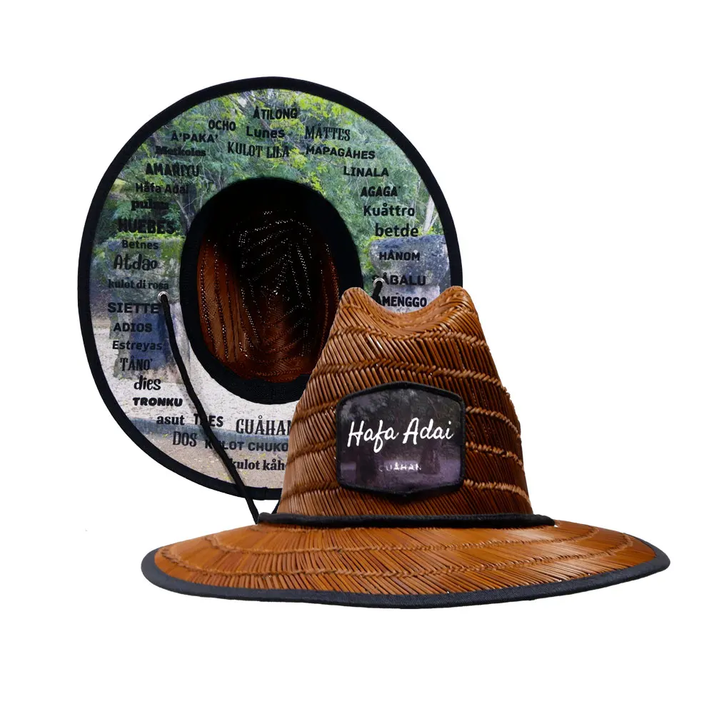 In stock Guam straw hats sun proof beach wide brim brown lifeguard hat kids