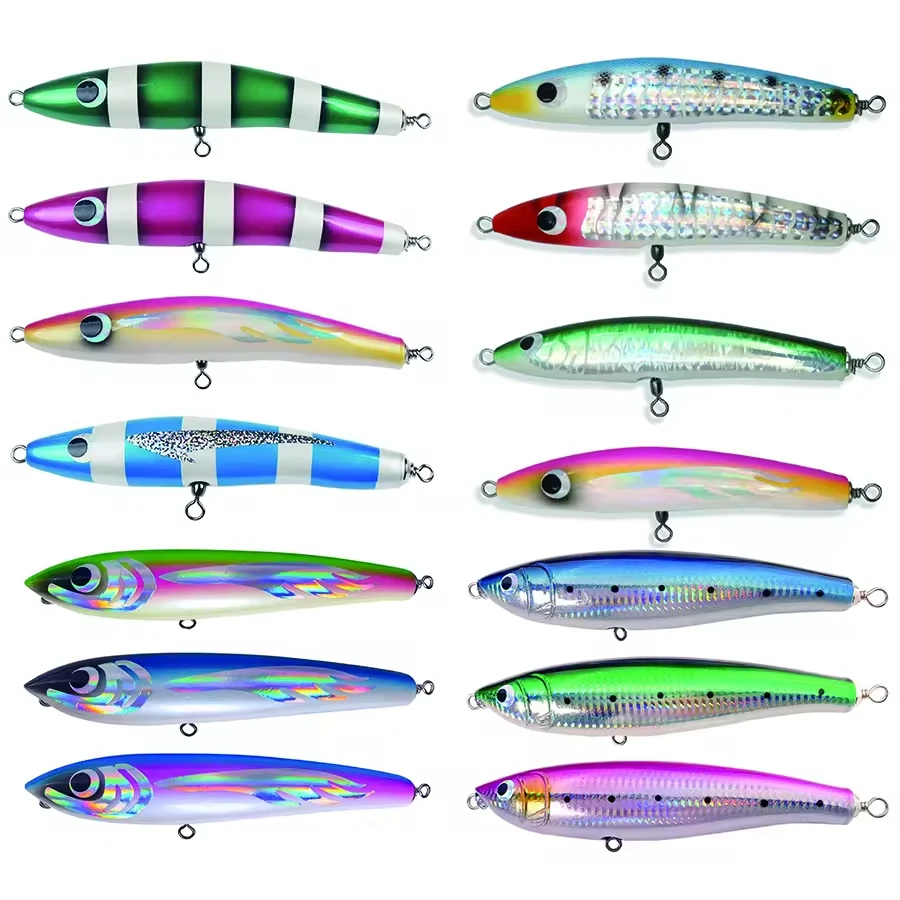 Wholesale Wooden Popper Lure Handmade Hard Trolling Fishing Baits Wood Lure Popping Bait Top Water  wooden lures