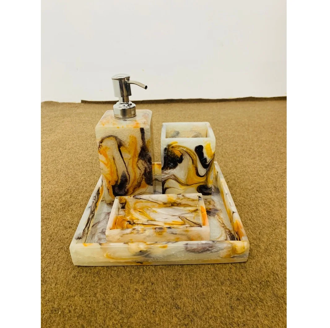Luxurious Stone Marble Bathroom Accessories - Handmade Useful Dispenser Tumbler Toothbrush Holder Jar Storage Box Soap Dish Tray