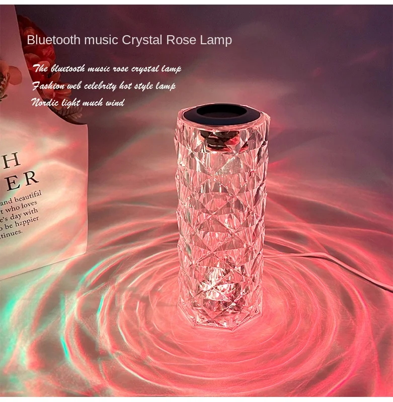 Hot sale Multicolored RGB Touch Led Table Lamp USB Charging Crystal Acrylic Rose Audio Light For Bedroom Living