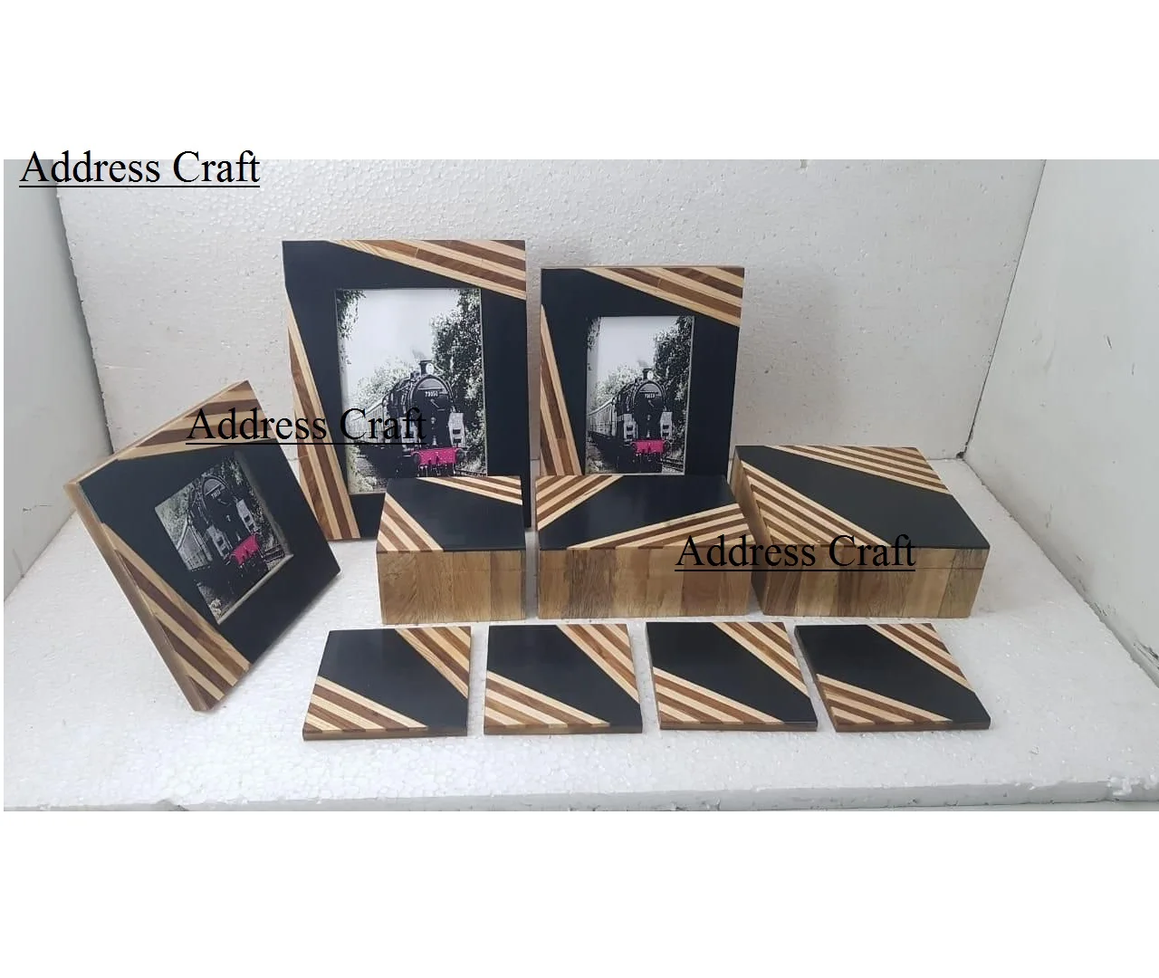 Handmade Bone Inlay Wooden Modern Pattern Photo Frame Furniture And Coaster Box Christmas Decor For Wedding Gift Home Decor