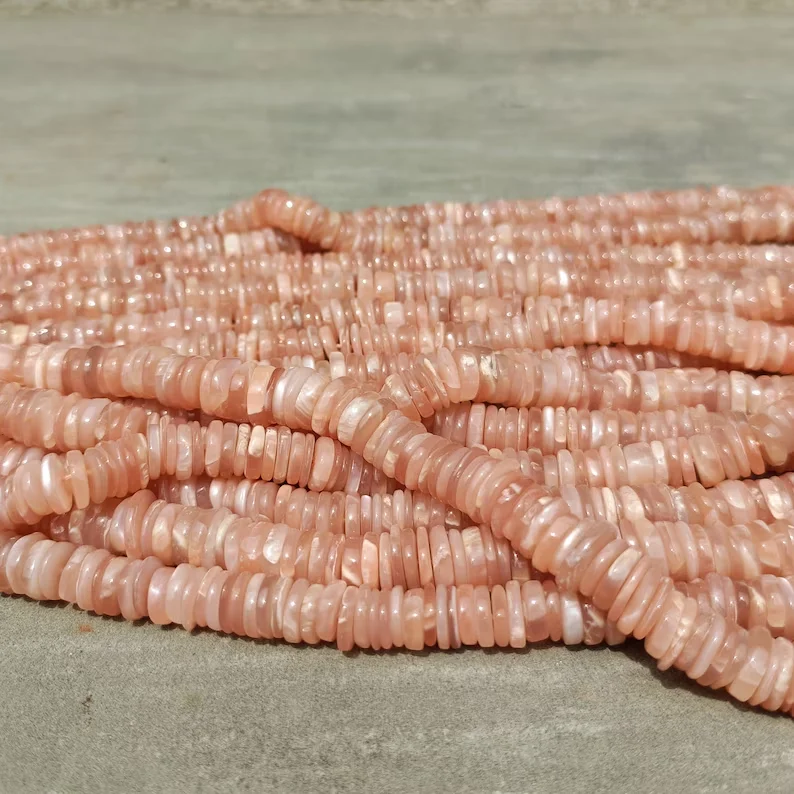 Peach Moonstone Smooth Heishi Tyre Shape Gemstone Beads 7mm Plain Tyre Beads For Jewelry Making 15 inches From India Manufacture