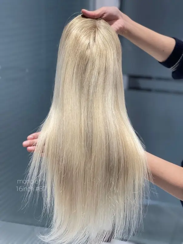 SHY HAIR 100% Raw Virgin Human 16 Inches 6*7 Mono Swiss Lace Toppers Hot Sale #B7 Color Straight Remy Salon Quality Ready Ship