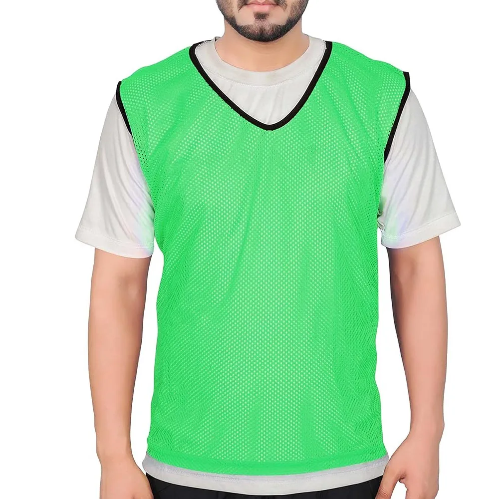 Custom Cricket Training Bibs For Sale Men Green Mesh Soccer Training Vests For Sale Double Side Training Vests