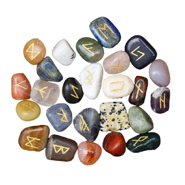 7 chakra Crystal Rune Set Natural Wicca Energy Stone For Divination and Intuition Reiki Meditation In Protection viking rune