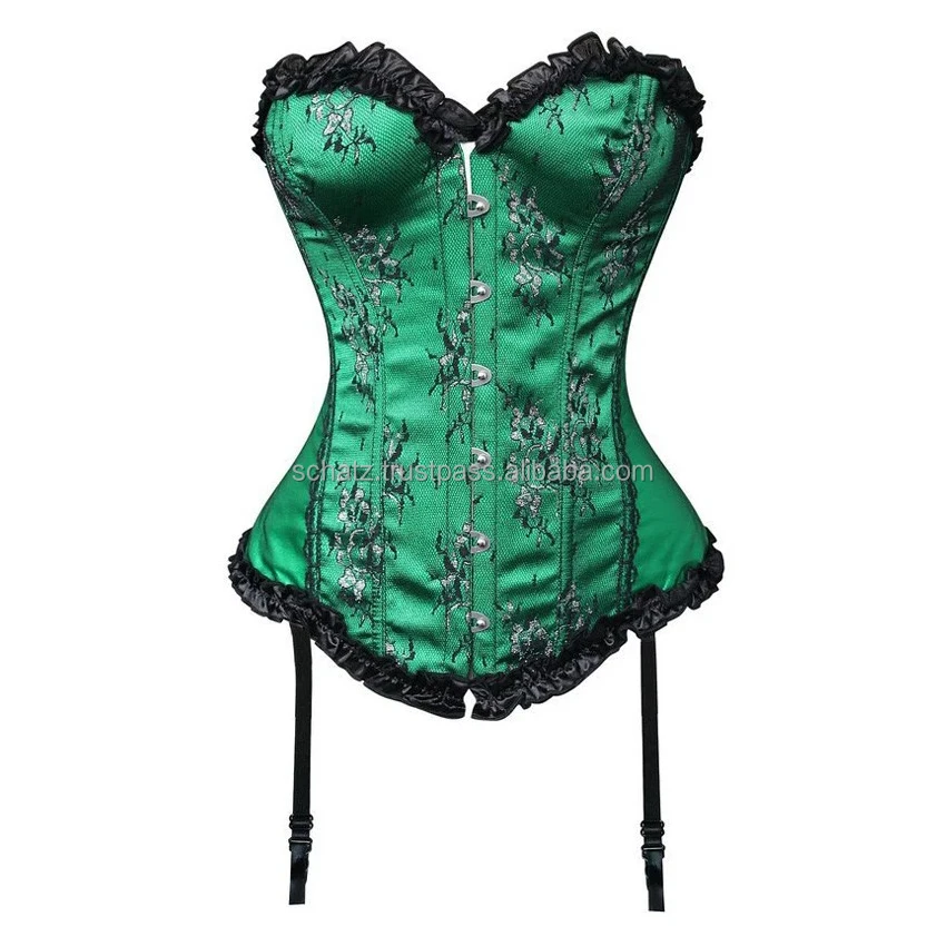 New fashion brocade flower corselet green red sexy women gothic corset bustier lace up burlesque vintage overbust corset