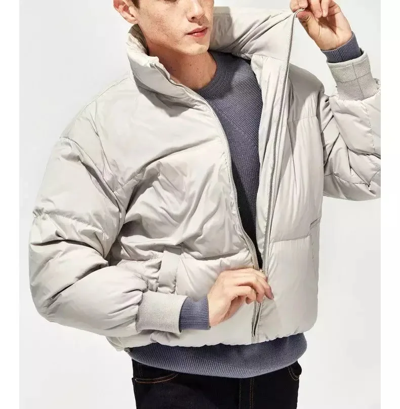 Custom winter Men bubble jacket with padding long puffer bubble with Embroidery hoodie jacket for men fashion street wear