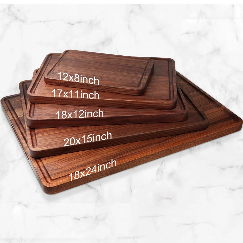 China Factory Wholesale Small Large Sizes Walnut Wooden Cutting Chopping Board Butcher Block Charcuterie Board with Juice Groove