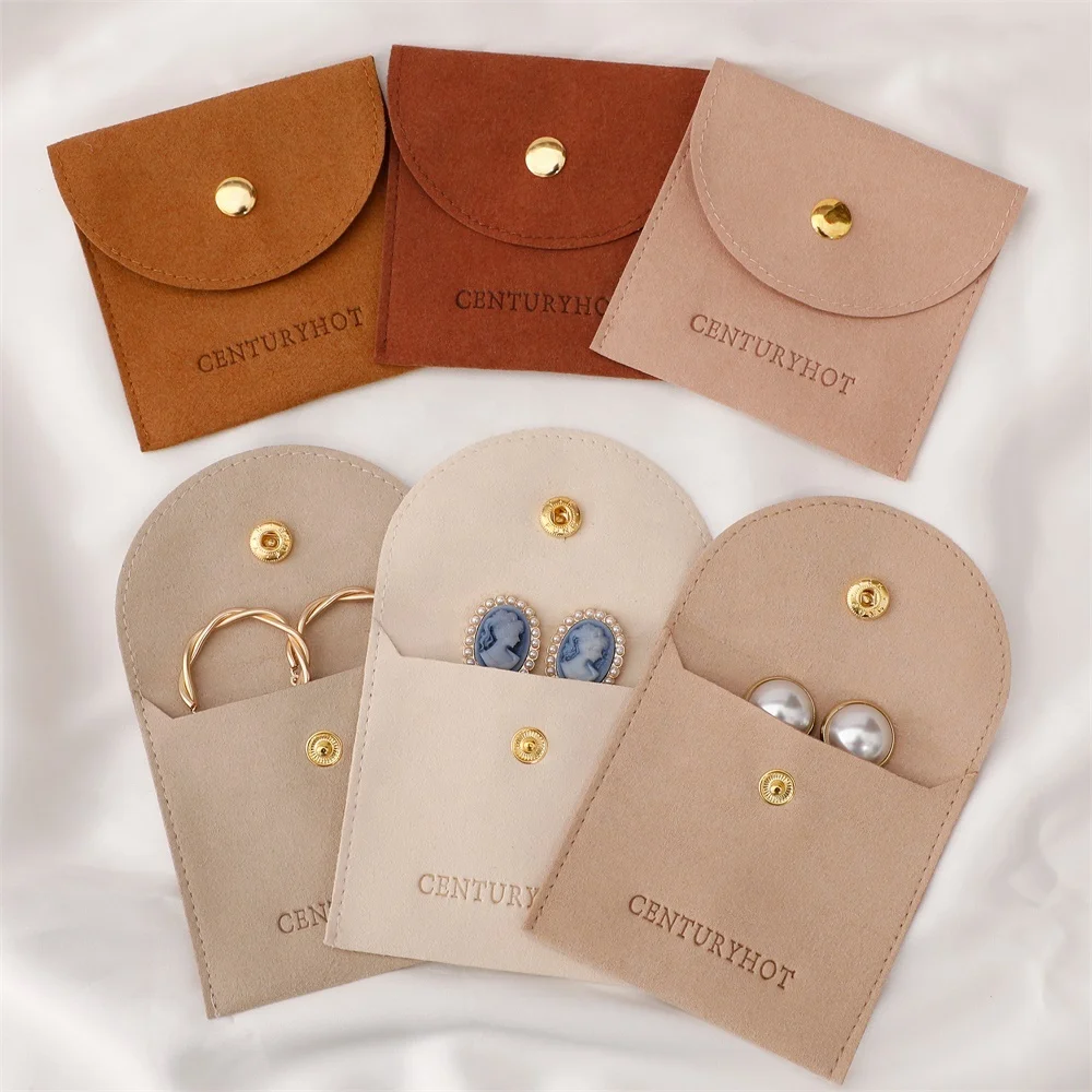 Custom  Khaki Microfiber Jewelry Pouches , Jewelry Packaging Button Bags, Handmade Round Jewelry Pouch with Logo
