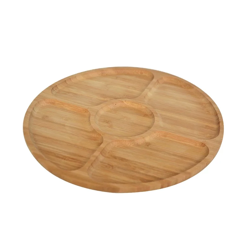 Bamboo Plates Bamboo Tray 5 Compartments Party Platter Fruit platters Snack Tray Candy Tray for Serving Dishes, Serving Platters
