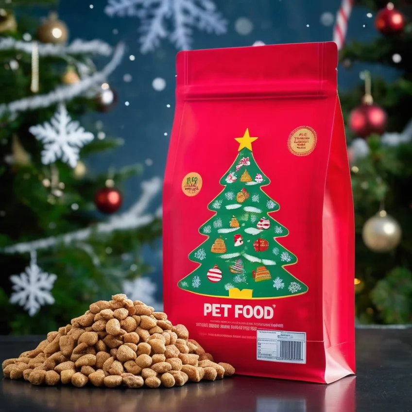 Christmas Series Custom Printed Packaging Pet Dog Treat Food Packaging Bags With Resealable Zipper
