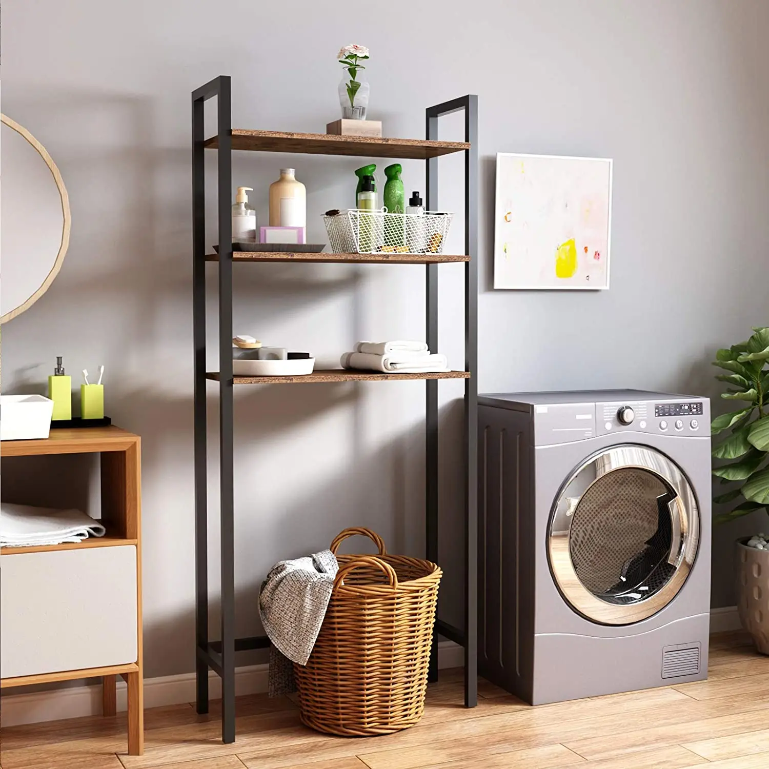 3 level industrial  bathroom organizer, shelving over toilet, adjustable feet, easy to assemb