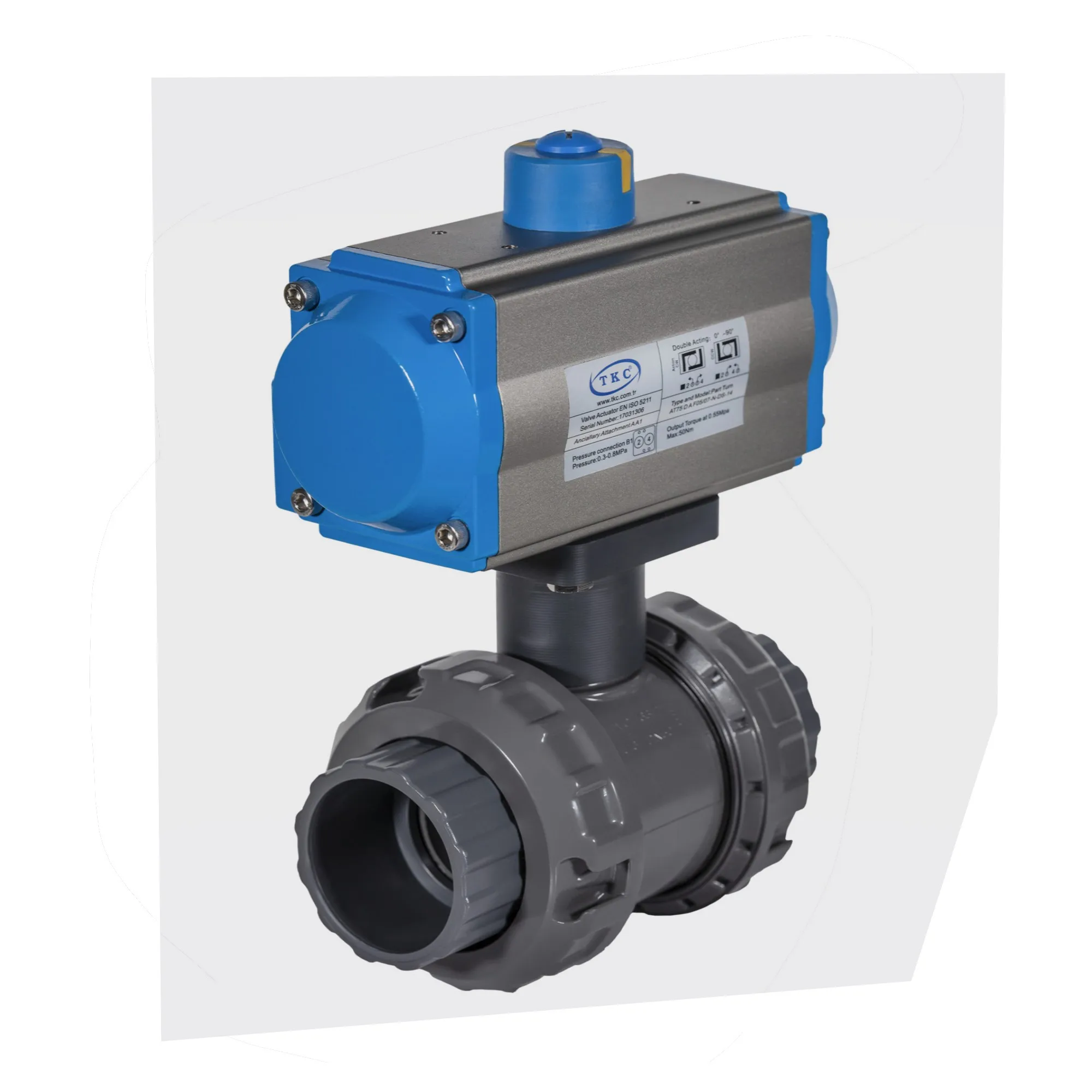 75mm pneumatic ball valve Slip connection  pneumatic upvc ball valve quick opening closure  double acting pneumatic actuator