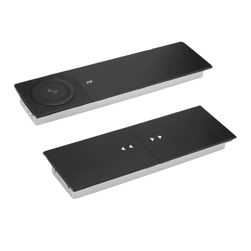 OEM customized Tabletop Hide embedded Sliding open Lid Power Grommets multimedia socket box with wireless Charging USB