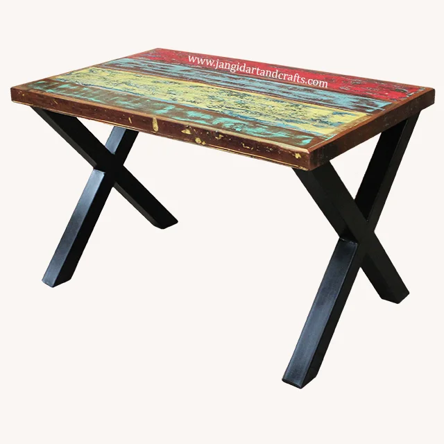 Country style home restaurant dinning room furniture solid wood top metal legs rectangular dinner table industrial dining table