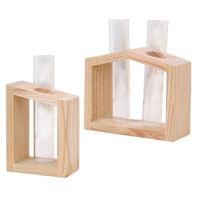 Desktop Hydroponic Plants Planter Propagation Station Wooden Terrarium Vase Stand Plant Cuttings Holder Hanging Glass Bulbs Pot