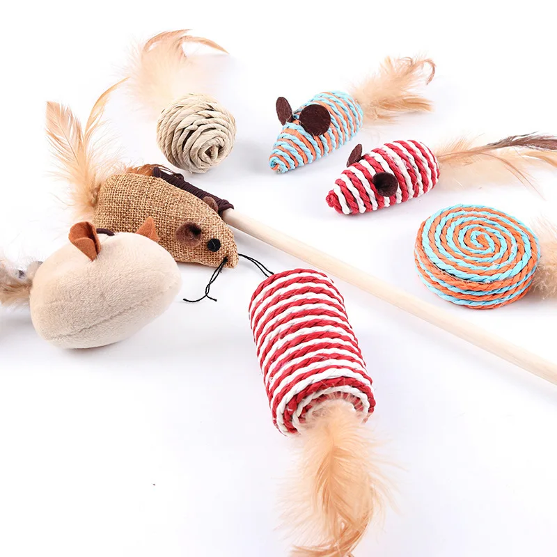 Factory Wholesale Sucking Cats Magical Cross-Border Pet Products Mouse And Cat Toy Gift Set 7-Piece Cat Teasing Wand