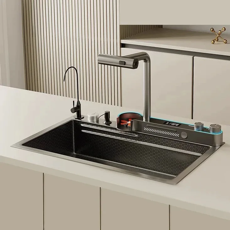 2024 Moden Black Kitchen Sink New Stainless Steel Smart And Large Sink Home Utility sink Multifunctional Faucet
