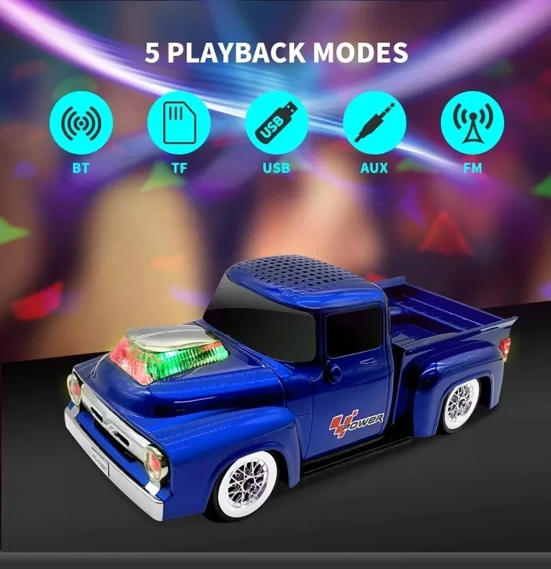 WS-538BT Car Shape Pickup Truck Speaker with TF USB FM AUX Handsfree LED Light Car Speaker