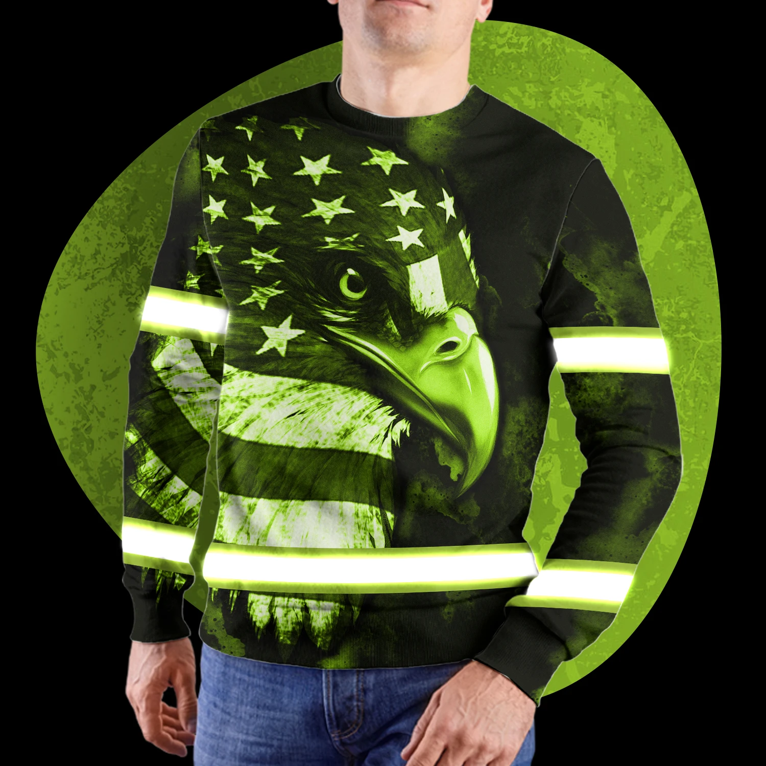 Customized Hi Vis Long Sleeve Eagle and USA Flag Reflective Safety Work Wear Shirts For Men