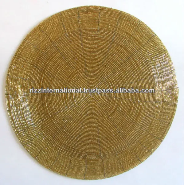 Rizz International Golden Round Beaded Placemat for Dining Table Golden Beaded Round Placemat Place Mats round large Placemats
